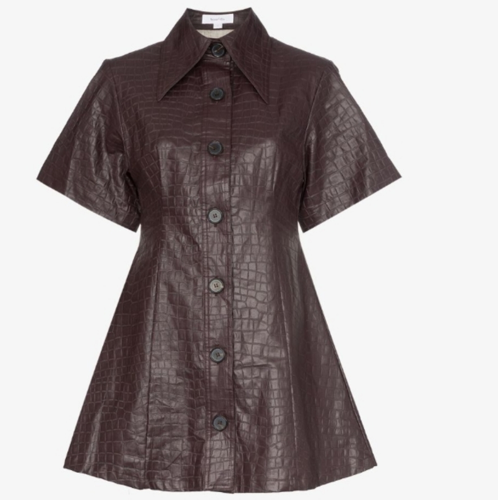 Beaufille Piper crocodile-embossed faux leather shirt Mini dress In Plum